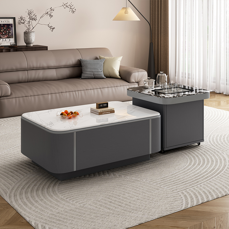 欧梵森 创意科技石多功能功夫茶几小户型客厅家具轻奢意式风现代简约套装北欧大小户型带电磁炉泡茶一体茶桌