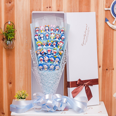 2020热卖蓝胖子机器猫公仔送女朋友闺蜜生日六一6儿童节天蓝色花束高约55CM