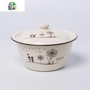 加厚搪瓷碗 带盖汤碗 怀旧搪瓷洗手盆 经典老式猪油盆 FENGHOU 22cm蒲公英洗手碗TW159带盖
