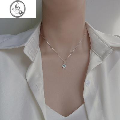 JiMi925银银蓝钻爱心项链女轻奢高级感精致锁骨链小众设计感颈链礼物