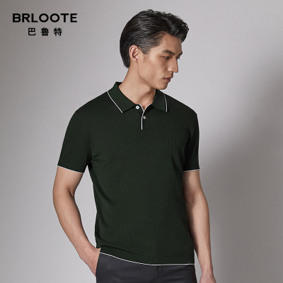 BRLOOTE/巴鲁特轻奢男装男士拉丝棉短袖T恤时尚休闲细条纹肌理翻领POLO衫夏装