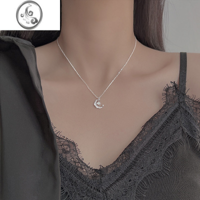 JiMi925银银锆石月亮项链女款轻奢小众气质锁骨链2023年新款颈链