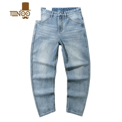 YANXU牛仔裤男士日系四季休闲潮流宽松直筒潮牌浅色复古阔腿老爹裤