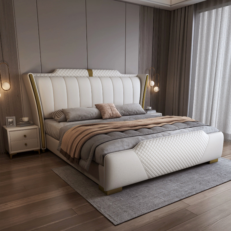 欧梵森 床 现代简约真皮床轻奢实木床双人床1.8m家用储物主卧床1.5m欧式大床软包意式极简皮艺床婚床卧室家具
