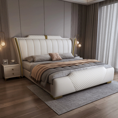 欧梵森 床 现代简约真皮床轻奢实木床双人床1.8m家用储物主卧床1.5m欧式大床软包意式极简皮艺床婚床卧室家具