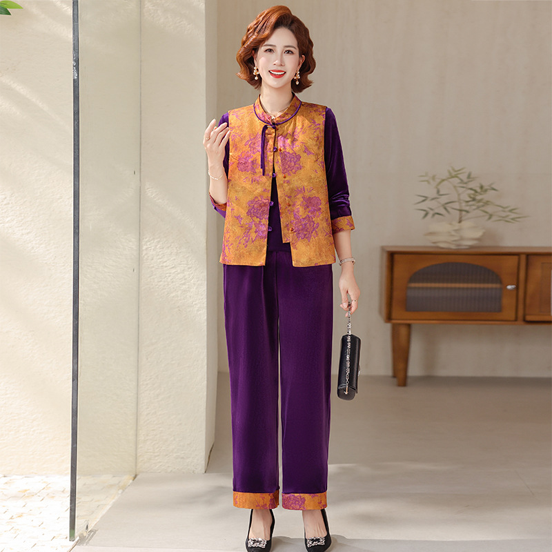 国风妈妈装洋气中老年女士休闲套装60岁中年人中式春装衣服40岁女