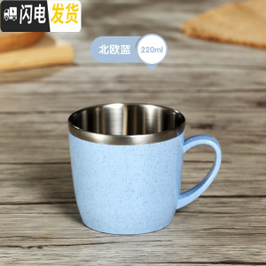 三维工匠麦元素创意杯子简约不锈钢水杯学生随手杯儿童女生韩版塑料咖啡杯 北欧蓝咖啡器具
