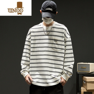 YANXU条纹长袖t恤男款美式潮牌圆领卫衣男生内搭打底衫