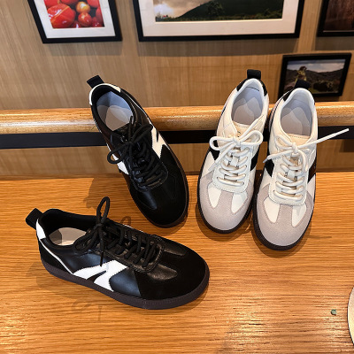 真皮德训鞋女秋季新款百搭休闲鞋平底运动鞋女款轻便通勤女鞋