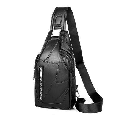 派尼美特软皮女士胸包2020新款女包配真皮单肩包配羊皮斜挎包时尚小包包黑色