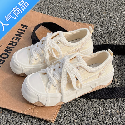 SUNTEK帆布鞋女2023新款夏季奶fufu鞋子百搭小众原创小白鞋配裙子