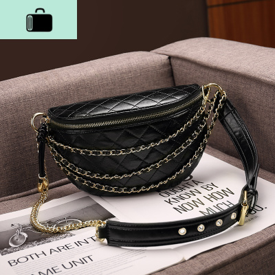女包包2020新款网红洋气ins超火胸包菱格皮斜挎单肩百搭腰包潮NEW LAKE 黑色女斜挎包