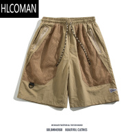 HLCOMAN日系复古拼接网眼工装短裤男潮牌机能痞帅宽松休闲大口袋五分裤子