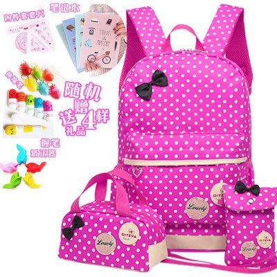 新款韩版公主小清新双肩包女生初中学生书包小学生4-6六年级校园背包SN6859-定制波点图案套装书包--玫红色4样礼品波点图案套装书包--玫红色4样礼品