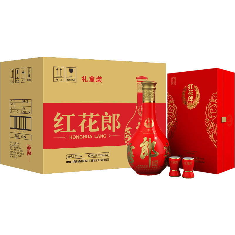 【酒厂自营】郎酒 红花郎十五单瓶礼盒 53度酱香型白酒 500ml*6盒