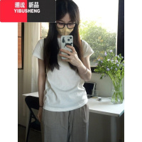 YIBUSHENG白色短袖T恤上衣女新款2024年季百搭潮流设计感正肩体恤衫
