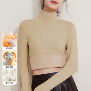 2025新高领打底衫含羊毛蚕丝长袖t恤女加厚加绒发热保暖上衣秋冬