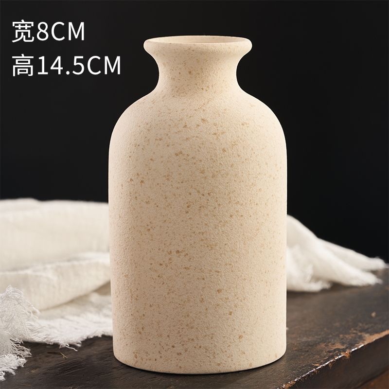 简约创意ins粗陶干花玫瑰尤加利叶花瓶北欧陶瓷插花家居装饰摆件 三维工匠 粗陶花瓶+黄玫瑰尤加利叶[套装价]