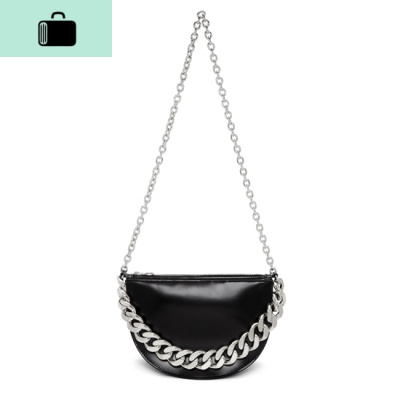 冷淡风设计双链条肩带半圆单肩包包女2020春夏新款百搭斜挎手提包NEW LAKE 黑色女斜挎包