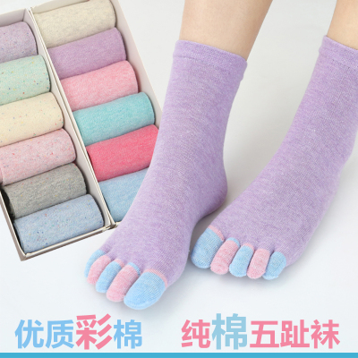 纯棉五指袜女士秋冬礼盒袜彩棉中短筒全棉防臭五指袜子