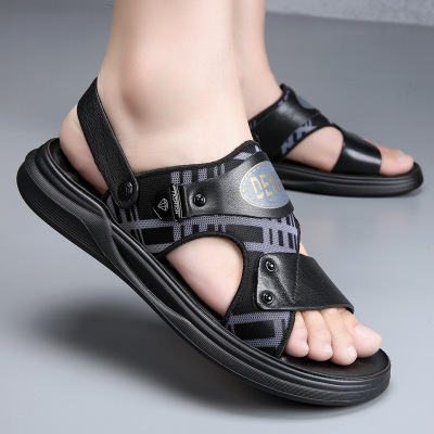 严选凉鞋男潮外穿真皮凉拖潮流男休闲两用厚底防滑户外沙滩鞋夏季