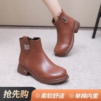 24秋简约时尚真皮单鞋冬季保暖内里加绒软底粗跟大码棉靴女马丁靴