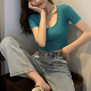 打底衫女夏季新款短袖T恤女装韩版修身显瘦露脐上衣女衣服