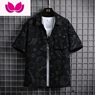 七斓夏威夷风花衬衫男短袖夏季休闲衬衣宽松胖子加肥大码寸衫外套潮牌