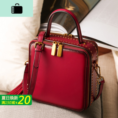 包包2020新款潮复古铆钉小方包牛皮流苏小包包手提包斜挎女包NEW LAKE