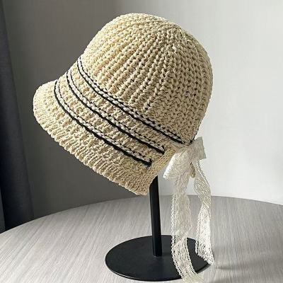 帽子女新款显脸小编织草帽夏季海边遮阳防晒渔夫帽透气钟型盆帽潮