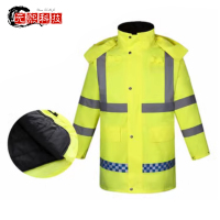 荧光黄 外套雨衣加厚交通雨衣套装骑行棉衣男女反光套装加棉路政