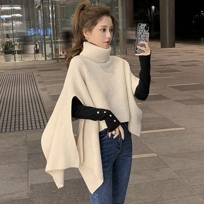 0品牌:sunteksuntek高领毛衣女套头加厚中长款斗篷披肩蝙蝠袖秋冬外套