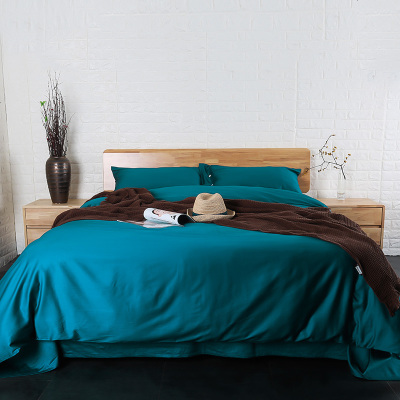 60支长绒棉纯棉纯色床上四件套全棉简约素色床单被套1.8/2.0m双