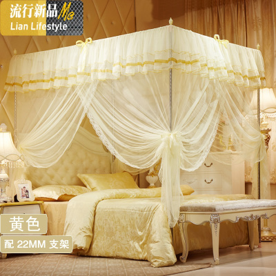 蚊帐三开不锈钢加粗落地支架宫廷方顶1.5/1.8/2m米床蚊帐简约 三维工匠
