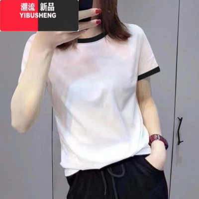 YIBUSHENG白色短袖t恤女季美式复古正肩设计感小众独特别致上衣ins潮