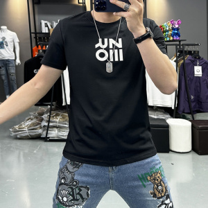 简约字母时尚短袖T恤男士圆领半袖上衣丝光棉夏季新款欧洲站潮ins
