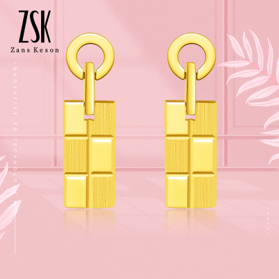 原创-ZSK珠宝巧克力系列黄金耳钉足金999时尚女款耳饰耳坠5G工艺3.01克工费240元-