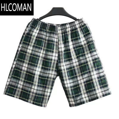 HLCOMAN夏季沙滩裤男宽松休闲五分四季睡裤大码居家格子短裤速干大裤衩