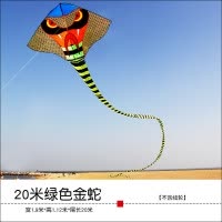 潍坊风筝2020新款长尾金蛇大蛇青蛇成型三角微风易飞T164创意 三维工匠 40米绿色金蛇+1200米蓝白线轮