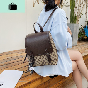 夏季双肩包2020年新款潮韩版百搭时尚潮流小背包女书包旅行小包NEW LAKE 咖色带挂件 咖色带挂件