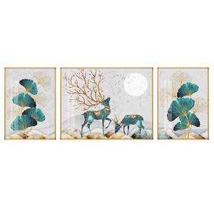 美帮汇鹿家居客厅餐厅沙发背后挂画三件套银杏叶大象装饰画