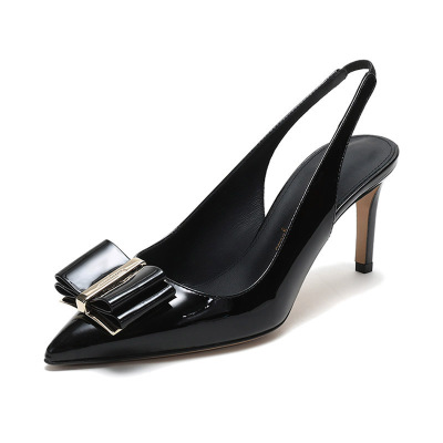 FERRAGAMO菲拉格慕女士ZAHIR70系列漆皮双蝴蝶结露跟鞋高跟鞋0714970