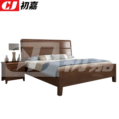 初嘉(CJ) 实木床1.8米床含一个床头柜 胡桃色