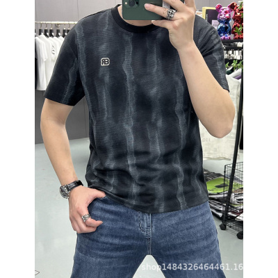 夏季新款t半袖扎染条纹短袖T恤休闲潮流简约时尚男士体恤上衣