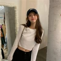 基础款长袖白色打底衫韩版短款露脐T恤女秋装修身显瘦上衣潮