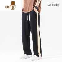 YANXU运动裤男直筒宽松针织休闲裤侧边条纹卫裤潮流直筒裤子男