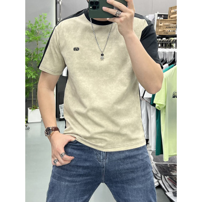 个性潮流扎染复古拼接撞色短袖T恤夏季新款休闲百搭宽松半袖上衣