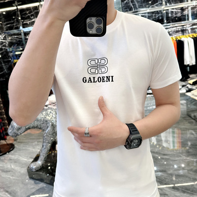 年男式简欧新款夏季短袖T恤男潮牌百搭欧货烫钻社会精神小伙