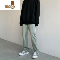 YANXUakinzhi黄泥染男女弹力牛仔裤水洗做旧休闲裤子直筒长裤高街ins潮