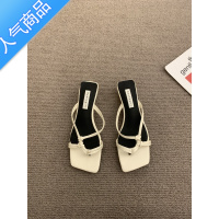 SUNTEK小众法式粗跟套趾凉拖鞋仙女鞋子2023年新款夏季外穿气质银色凉鞋